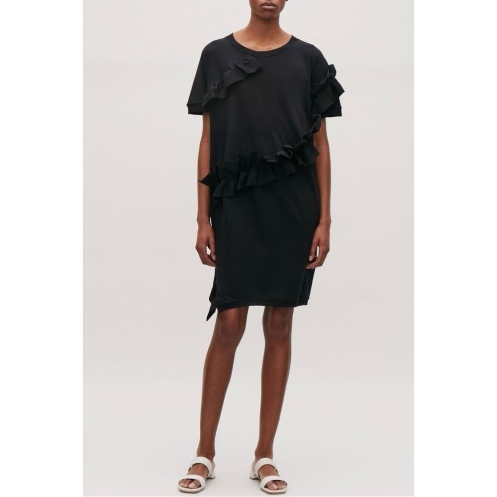 COS Size S Black 100% Cotton Frilled Cocoon Mini Dress